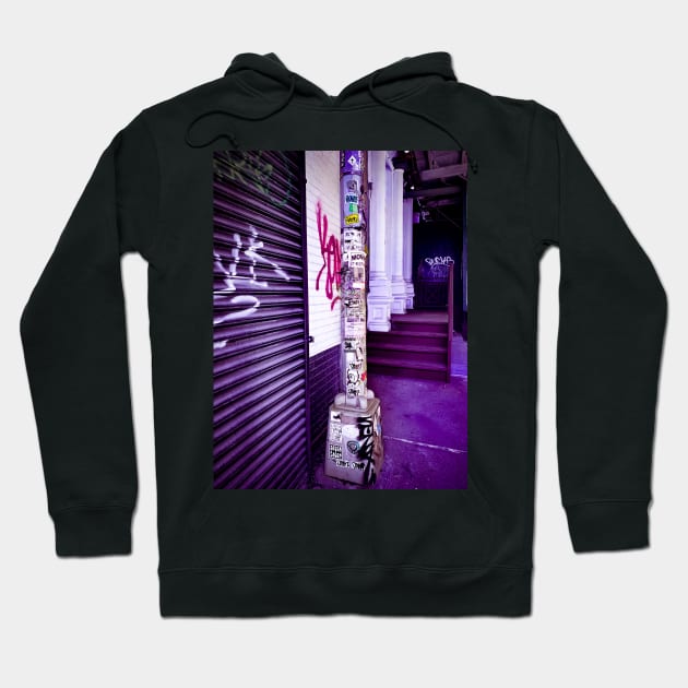 Purple NYC Street Pop Art Graffiti Stickers Hoodie by eleonoraingrid